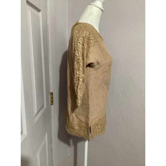 Chico’s Lace Neck Amina Pullover Sweater Beige Half Sleeves 00 XS - Picture 2 of 5